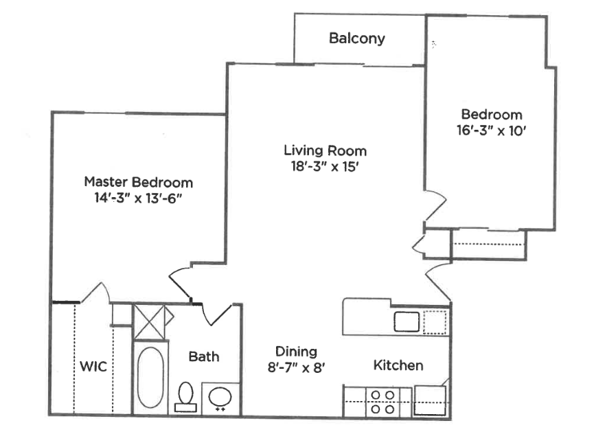 2 Bedroom / 1 Bathroom apartments